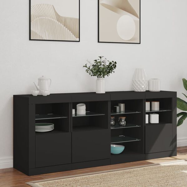 vidaXL Sideboard Black Engineered wood, Glass Large Sideboard