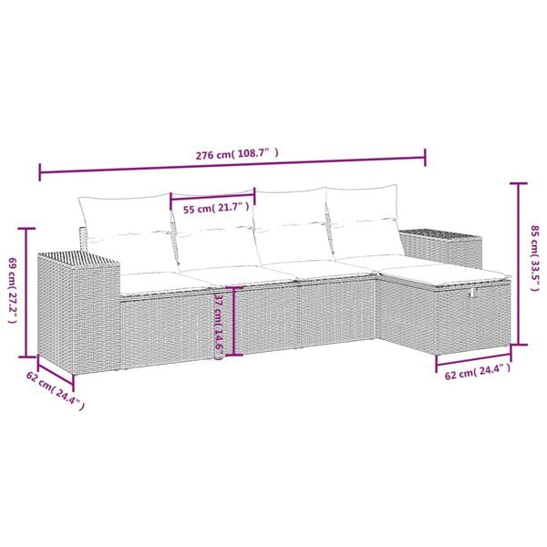 vidaXL 5 Piece Patio Sofa Set with Cushions Gray Poly Rattan