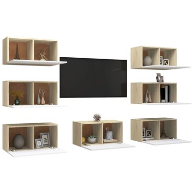 vidaXL TV Stands 7 pcs White and Sonoma Oak 12"x11.8"x23.6" Engineered Wood