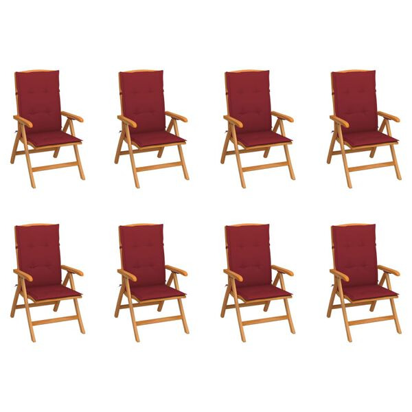 vidaXL Reclining Patio Chairs with Cushions 8 pcs Solid Teak Wood