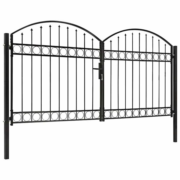 vidaXL Fence Gate Double Door with Arched Top Steel 118.1x59.1" Black