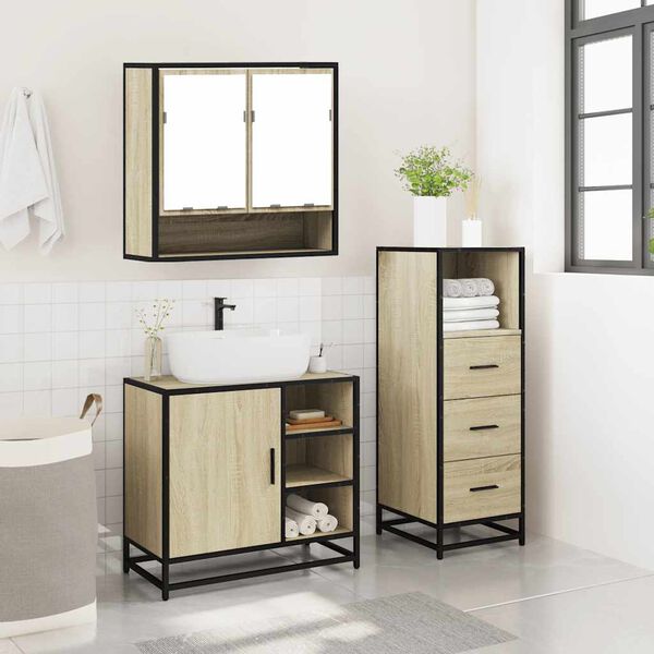 vidaXL Bathroom Furniture Set Sonoma Oak Engineered wood, metal, glass