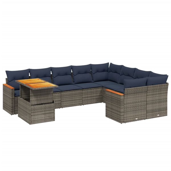 vidaXL 10 Piece Patio Sofa Set with Cushions Gray Poly Rattan
