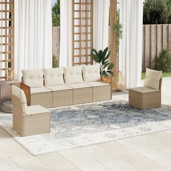 vidaXL Garden Sofa Set Beige, Cream White PE Rattan 6 Seater