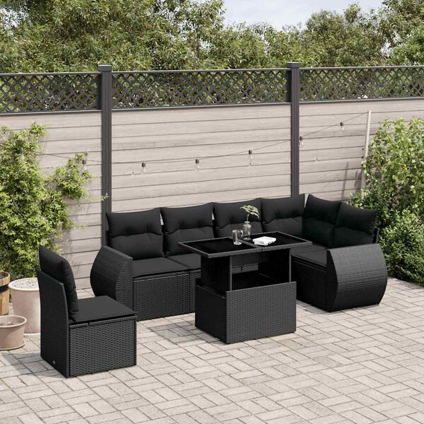 vidaXL Garden Sofa Set Black PE rattan, powder-coated steel, tempered glass