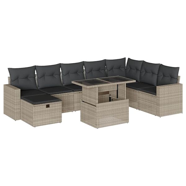 vidaXL Garden Sofa Set Light Grey PE Rattan Large Modular
