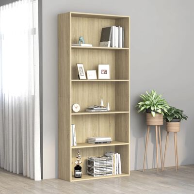 vidaXL 5-Tier Book Cabinet Sonoma Oak 31.5"x11.8"x74.4" Chipboard