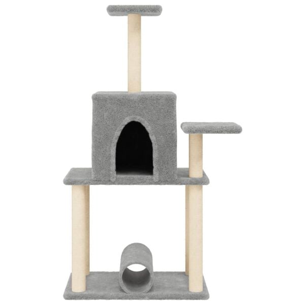 vidaXL Cat Tree Light Grey Engineered Wood, Plush, Sisal Large Cat Tree