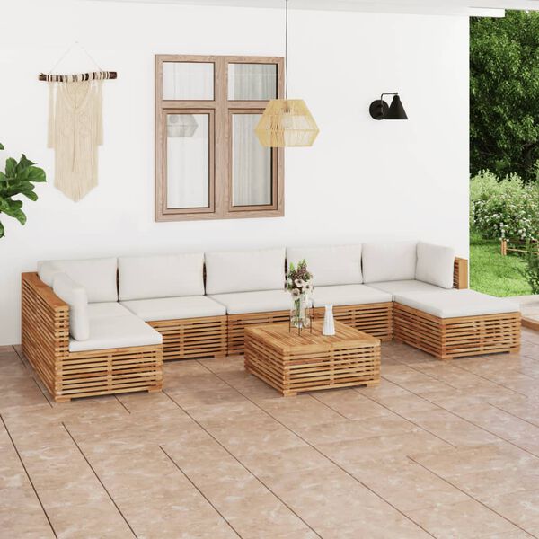 vidaXL 8 Piece Patio Lounge Set with Cream Cushion Solid Teak Wood