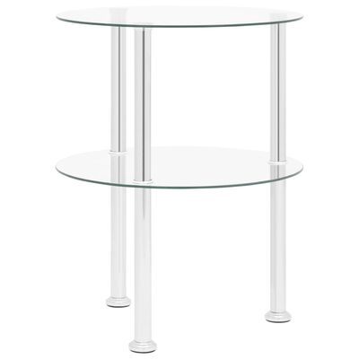 vidaXL 2-Tier Side Table Transparent 15" Tempered Glass