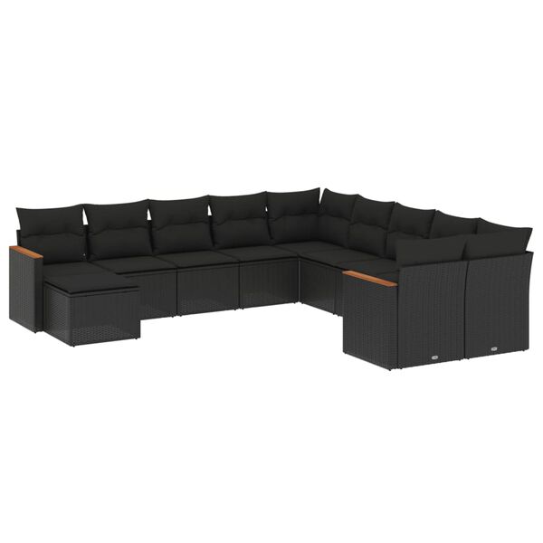 vidaXL Garden Sofa Set Black PE rattan, powder-coated steel Large