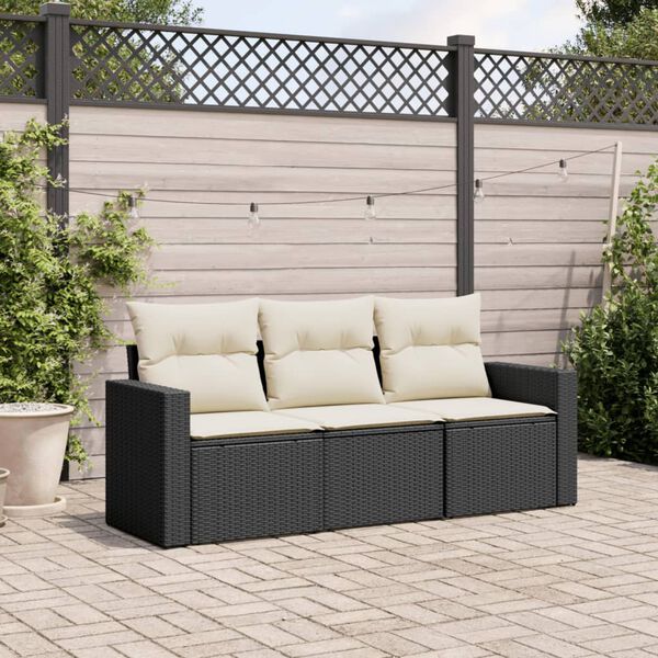 vidaXL Garden Sofa Set Black Sofa, Cream Cushions