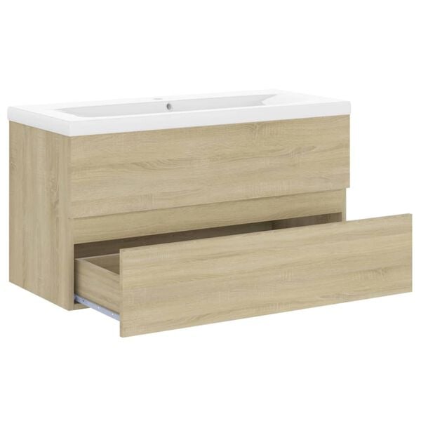 vidaXL Sink Cabinet With Basin Sonoma oak, White Engineered wood, Ceramic