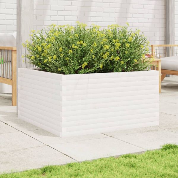 vidaXL Garden Planter White Solid pine wood 35.4x35.4x18.1 in