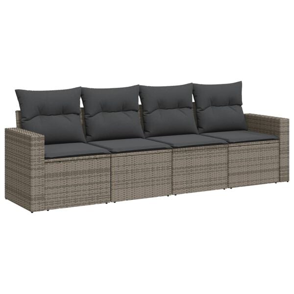 vidaXL Garden Sofa Set Grey PE Rattan, Powder-Coated Steel Large Modular