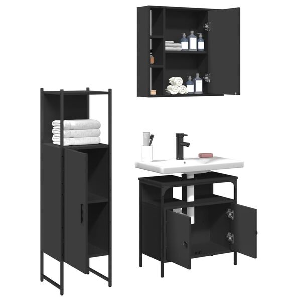 vidaXL Bathroom Cabinet Set Black Engineered Wood 3 Piece Set