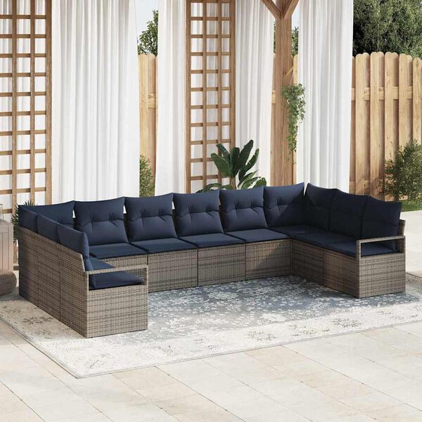 vidaXL Sofa Set with Cushion 10 pcs Grey Poly Rattan