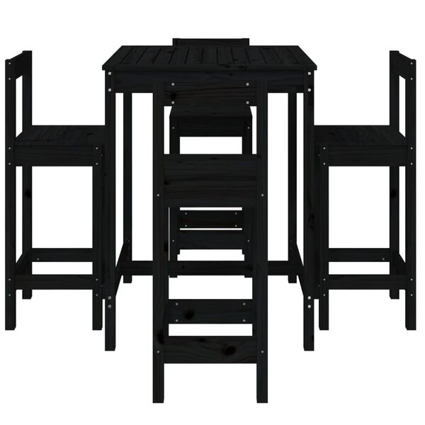 vidaXL Garden Bar Set Black Solid Pine Wood Footrest Garden Bar Set