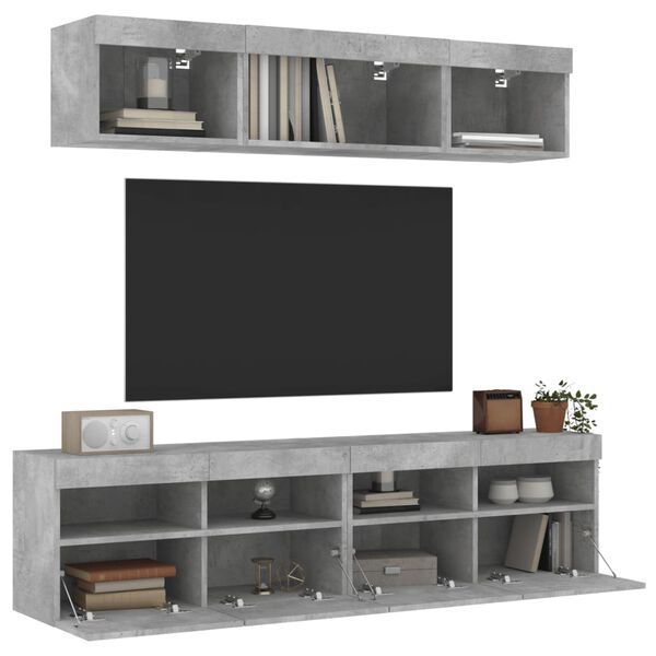 vidaXL 5 Piece TV Wall Units with LED Concrete Gray Engineered Wood