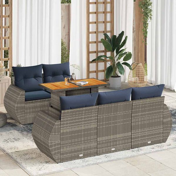 vidaXL 6 Piece Patio Sofa Set with Cushions Gray Poly Rattan