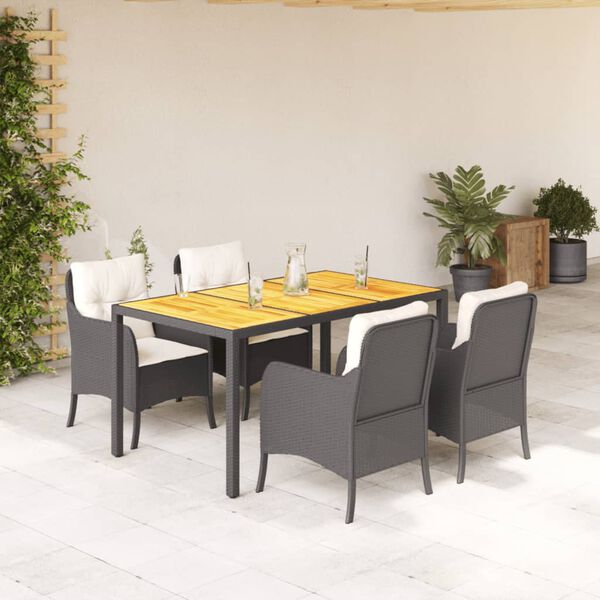 vidaXL Garden Dining Set Black Poly Rattan 4-seater Removable Covers