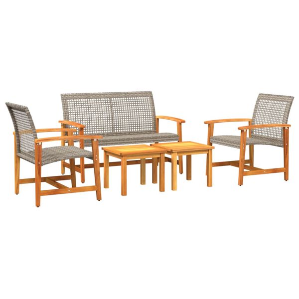 vidaXL Garden Lounge Set Grey and brown PE rattan, solid acacia wood, metal