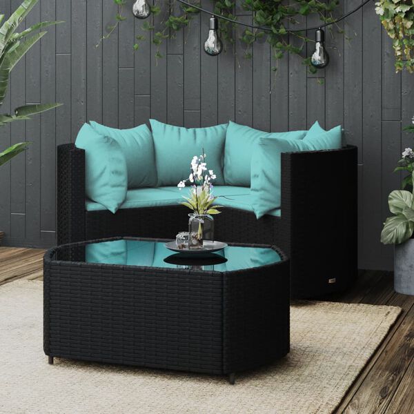 vidaXL Patio Lounge Set Set of 4 Black PE rattan Medium