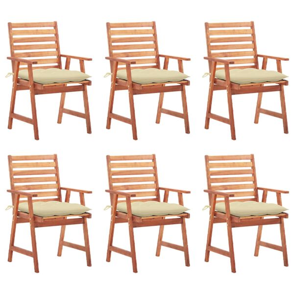 vidaXL Outdoor Chair Set of 6 Brown Solid acacia wood, 100% polyester