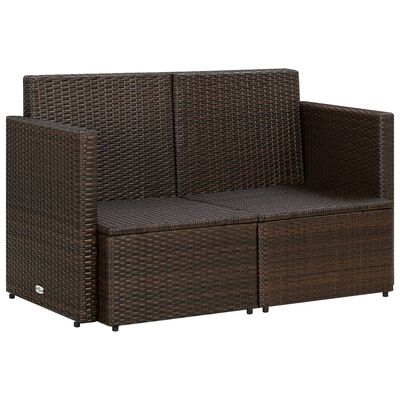 vidaXL 2 Seater Patio Sofa with Cushions Brown Poly Rattan