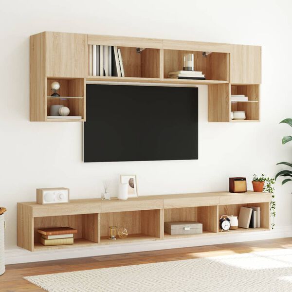 vidaXL 6 Piece TV Wall Units with LED Sonoma Oak Engineered Wood