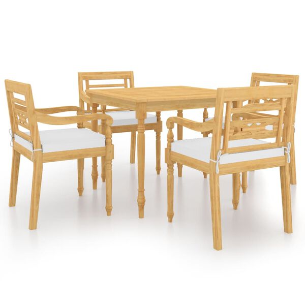 vidaXL 5 Piece Patio Dining Set with Cushions Solid Teak Wood