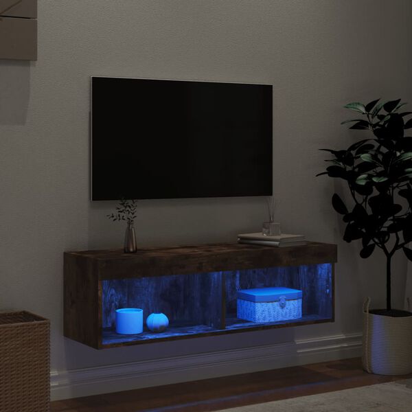 vidaXL TV Stand with LED Lights Smoked Oak 39.4"x11.8"x11.8"