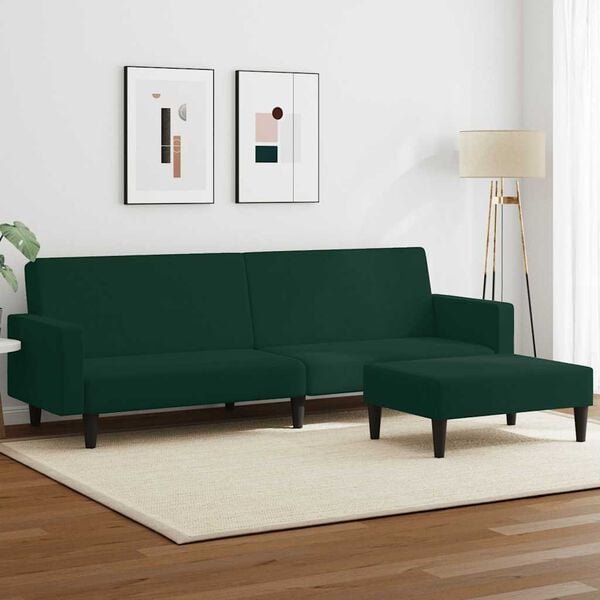 vidaXL Sofa Bed Dark Green Velvet (100% polyester), wood, plastic 2-seater