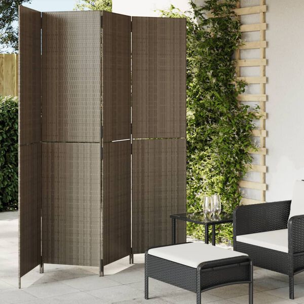 vidaXL Room Divider 4 Panels Gray Poly Rattan