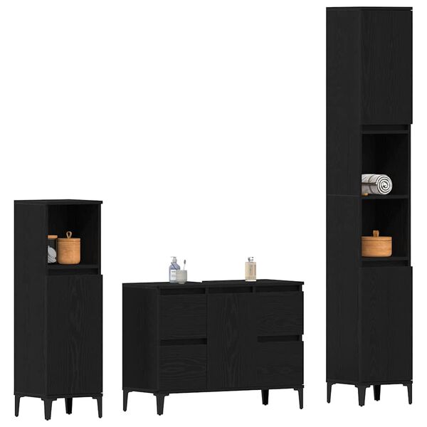 vidaXL Bathroom Furniture Set Wall-mounted with Door 3 pcs Black Oak