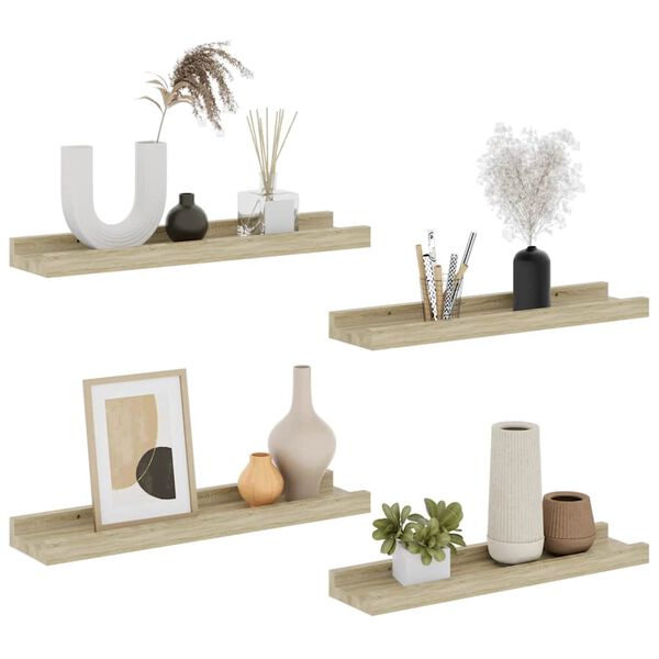 vidaXL Wall Shelf Set of 4 Sonoma Oak MDF 15.7 x 3.5 x 1.2 in Modern