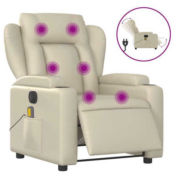 vidaXL Electric Massage Recliner Chair Cream Faux leather, metal, plywood