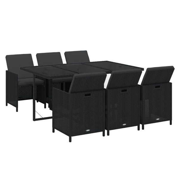 vidaXL Garden Dining Set Black PE rattan 7 Piece Set Foldable
