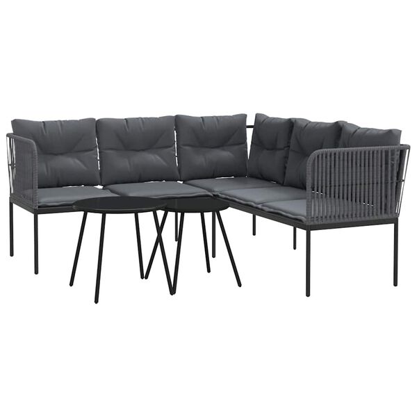 vidaXL Sofa Set Black, Anthracite Powder-coated steel, PE rattan, Textilene