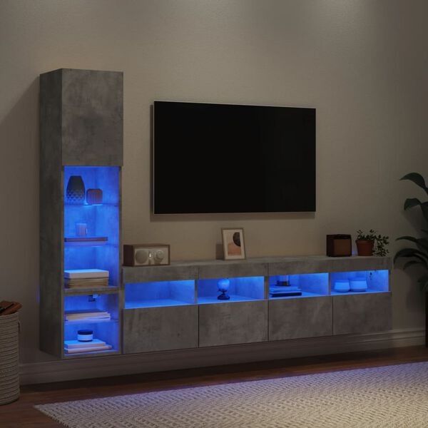 vidaXL 4 Piece TV Wall Units with LED Concrete Gray Engineered Wood