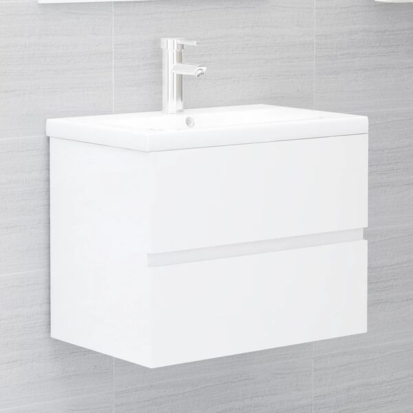 vidaXL Sink Cabinet with Built-in Basin High Gloss White Engineered Wood