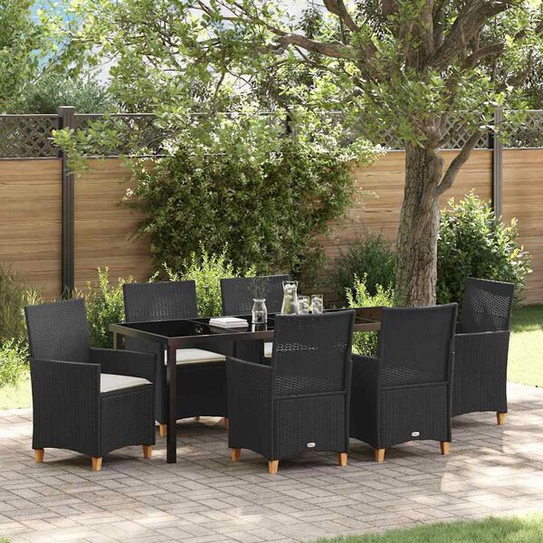 vidaXL Garden Dining Set 7 pcs Black Poly Rattan