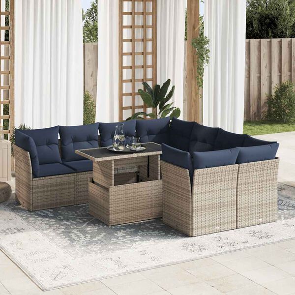 vidaXL 9 Piece Patio Sofa Set with Cushions Gray Poly Rattan Acacia