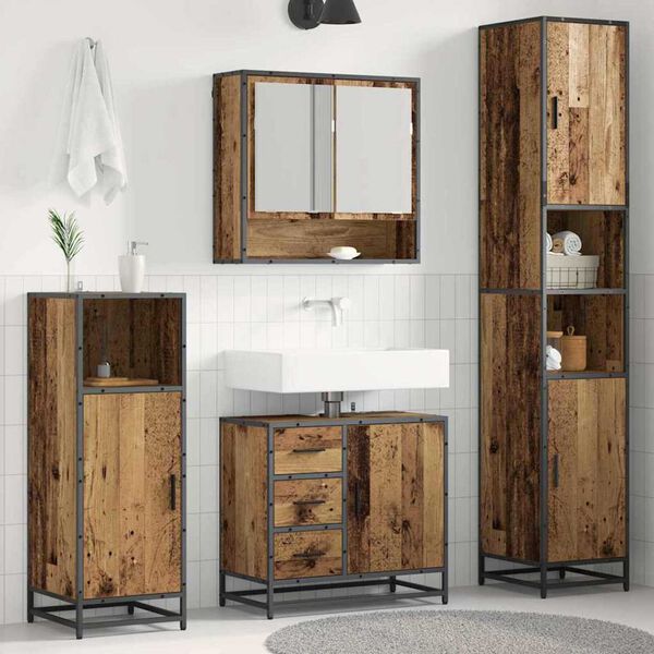 vidaXL Bathroom Furniture Set with Door 3 pcs Old Wood Engineered Wood