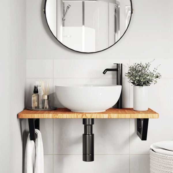 vidaXL Basin Shelf Wall Mounted Steel and Solid Wood Oak