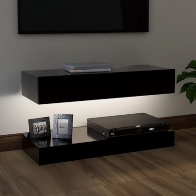 vidaXL TV Stand with LED Lights Black 35.4"x13.8"