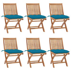 vidaXL Patio Chair Set of 6 Light blue Teak wood, Fabric Standard