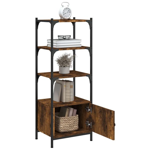 vidaXL Bookcase Smoked Oak Engineered wood, Metal 3-Tier Adjustable Feet