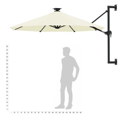 vidaXL Wall-mounted Parasol with LEDs and Metal Pole 118.1" Sand