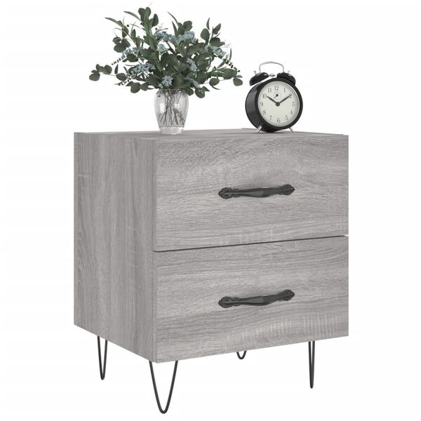 vidaXL Bedside Cabinet Set of 2 Gray sonoma Engineered wood, iron